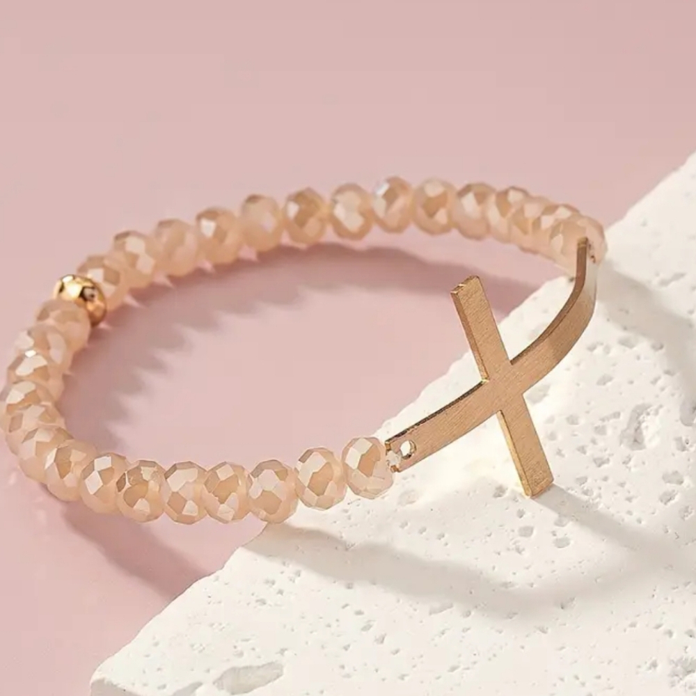 Delicate Faceted Glass Bead Stretch Bracelet.